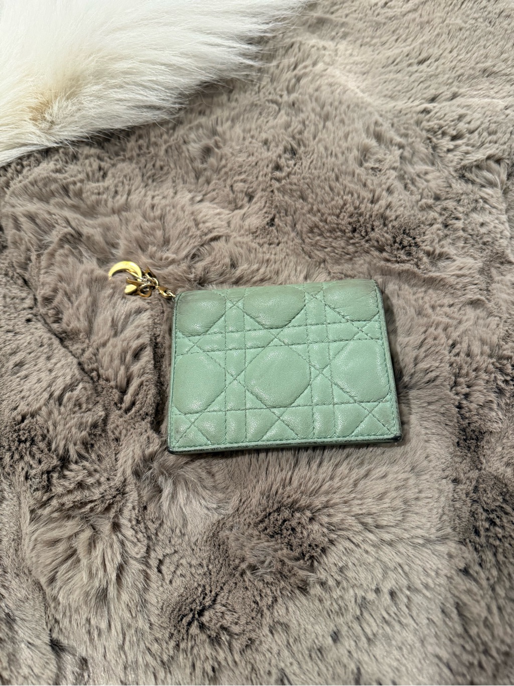 Quilted Mint Green Leather Card Holder With Gold Hardware